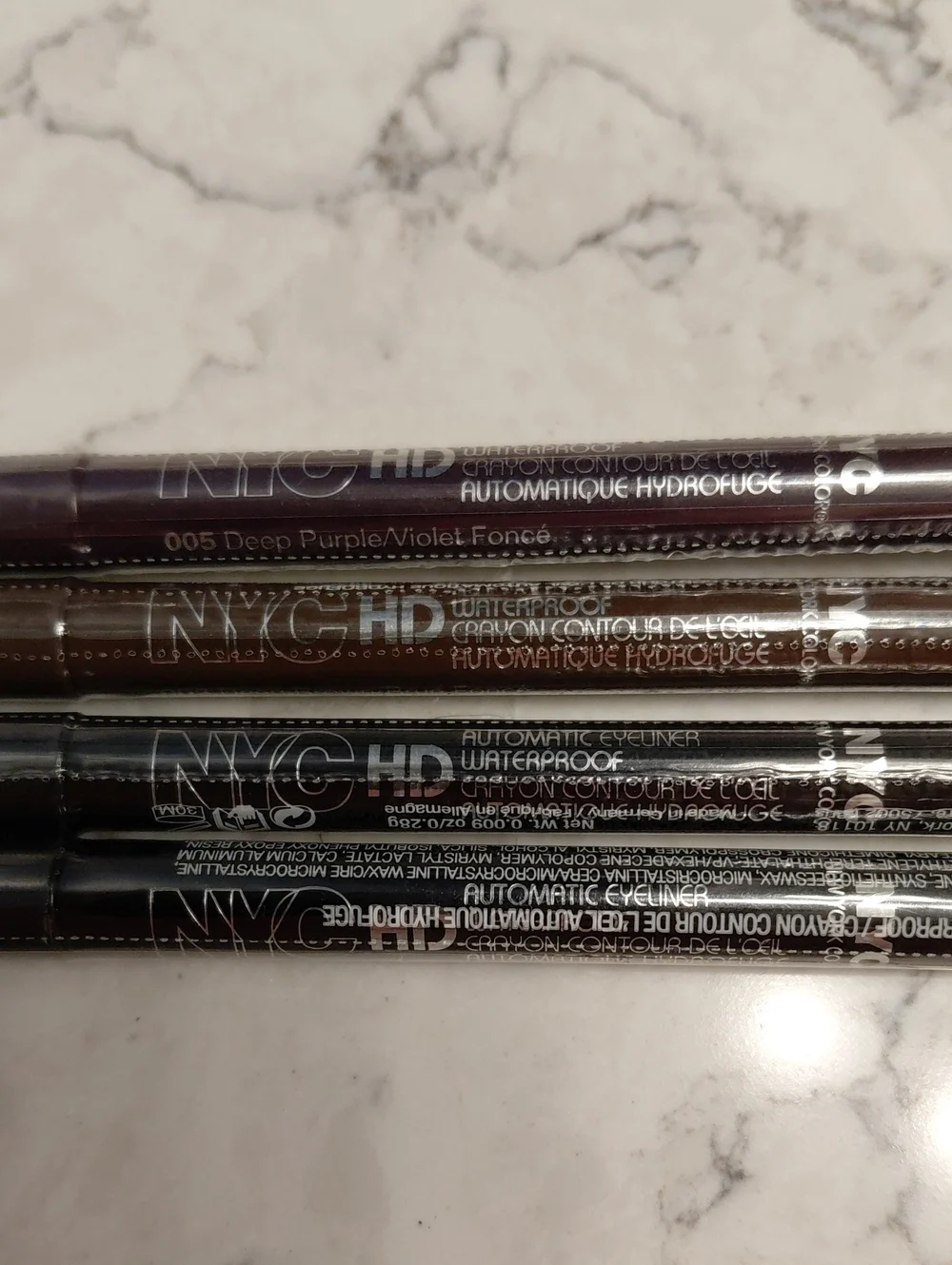LOT Of 4 NYC New York Color Waterproof Eyeliner Pencils Black Deep Brown Purple